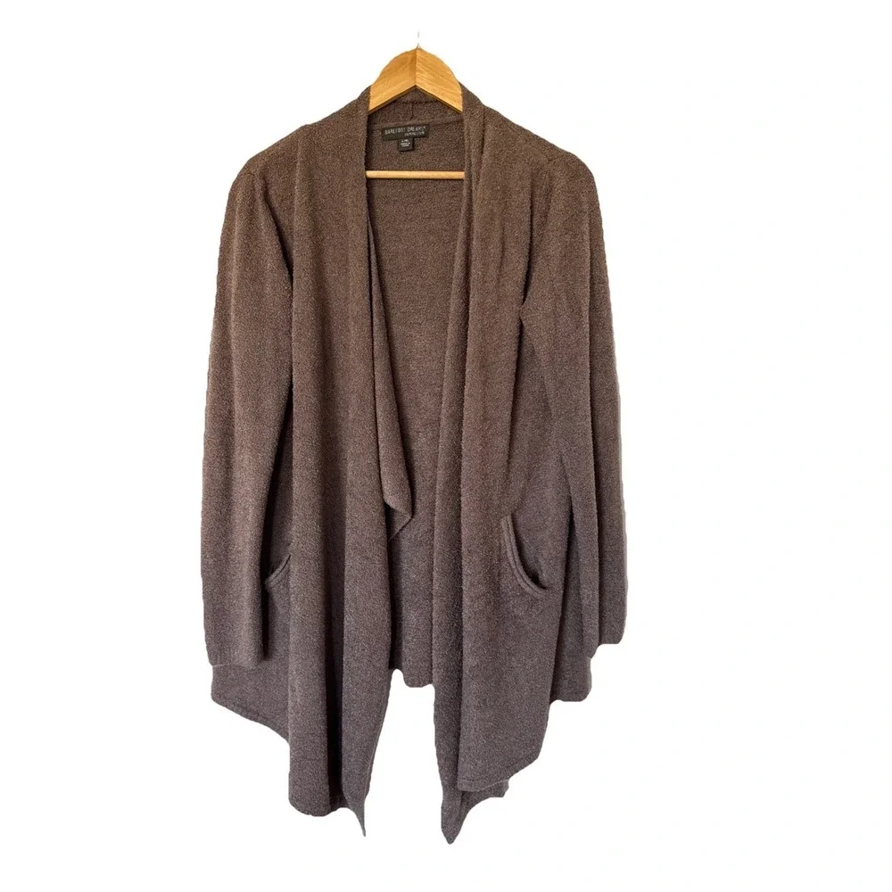 Barefoot Dreams Island Cardigan Womens L/XL Brown CozyChic Lite Draped Waterfall - Picture 2 of 3